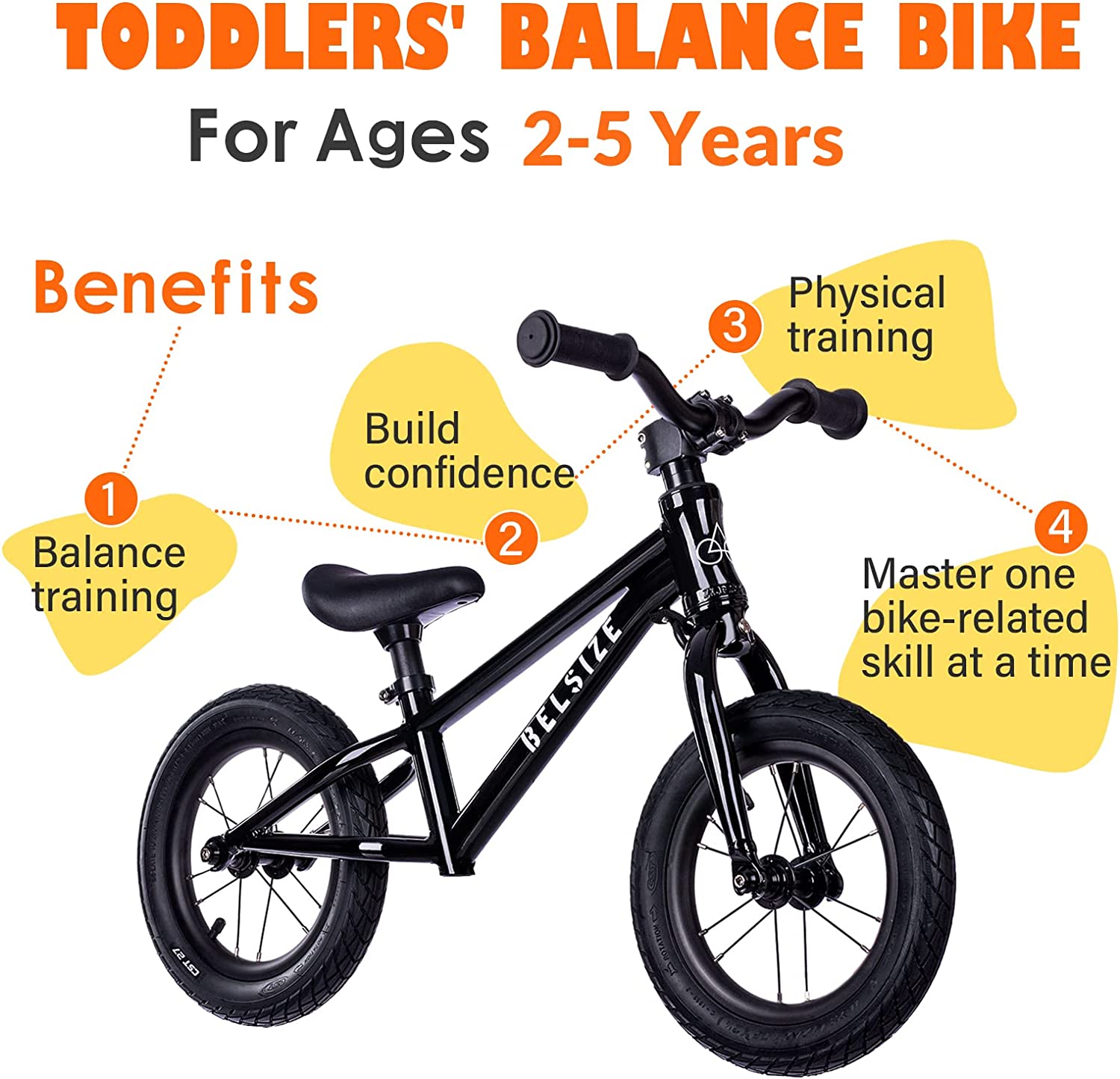 BELSIZE Balance Bike for Kids & Toddlers. The Lightest Balance Bike with High-Quilty Aluminum Alloy Frame. CST Air Tires for 2-5 Years Old