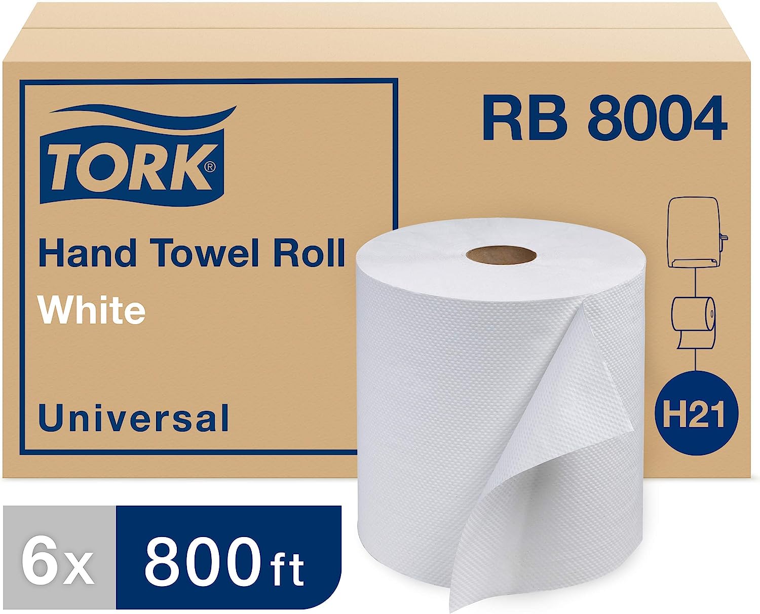 Tork Paper Hand Towel Roll White H21. Universal. 100% Recycled Fiber. 6 Rolls x 800 ft. RB8004