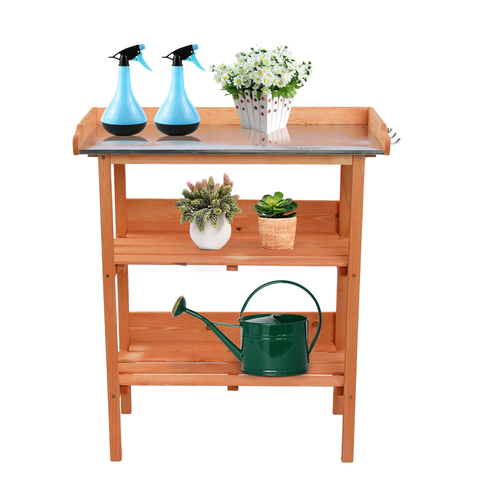 DISCOUNTTODAY Wooden outdoor garden workbench station Three Layers XH (29.92 x 14.57 x 35.04)” Burlywood