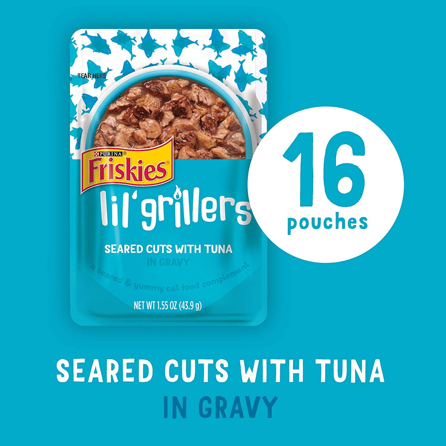 Purina Friskies Gravy Wet Cat Food Complement Lil- Grillers Seared Cuts With Tuna - (16) 1.55 oz. Pouches