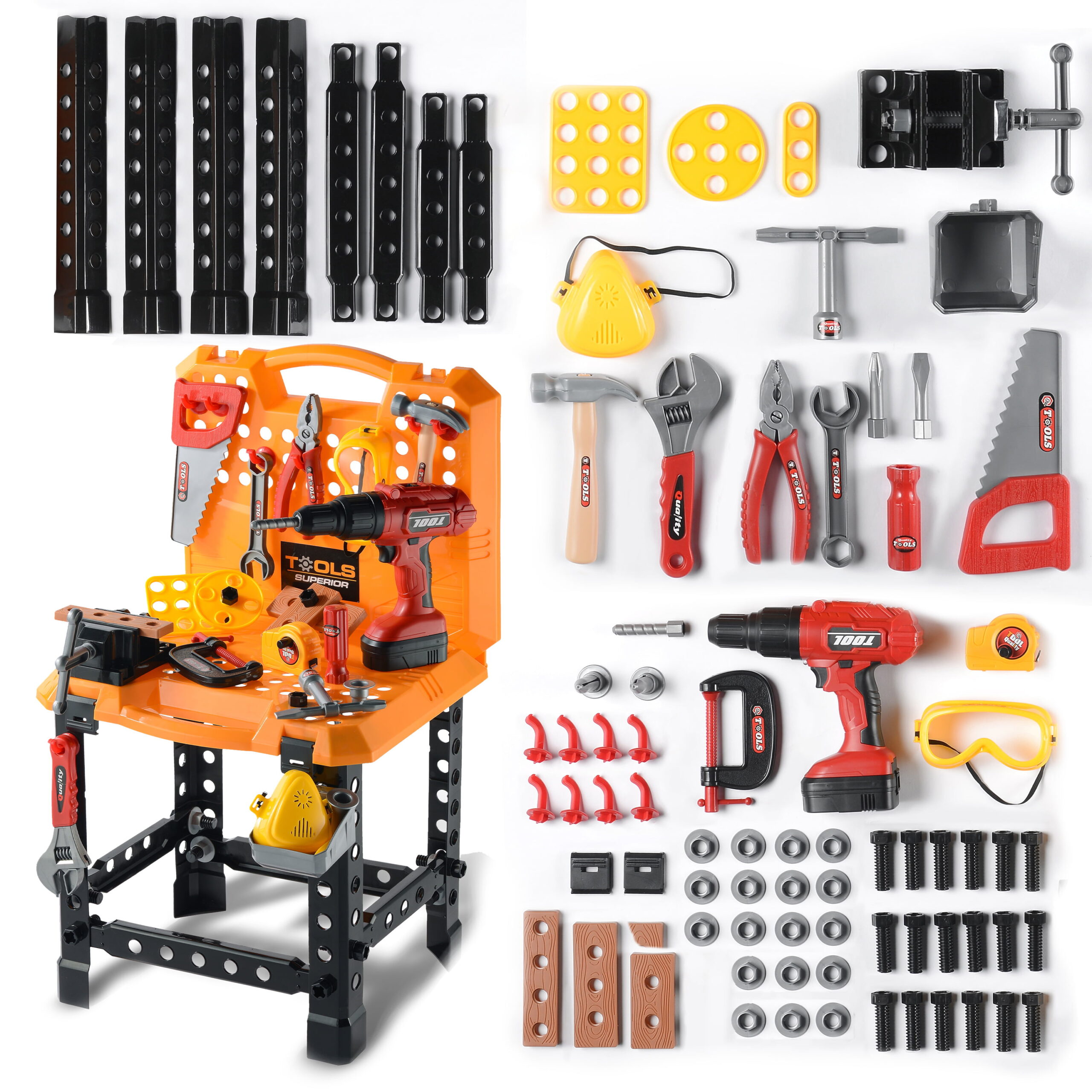 Kids Tool Set. Toy Choi-s Tool Set for Kids. 82 Pcs Toolbox Set Boy Toys with Electric Toy Drill. Toddler Kids Workbench