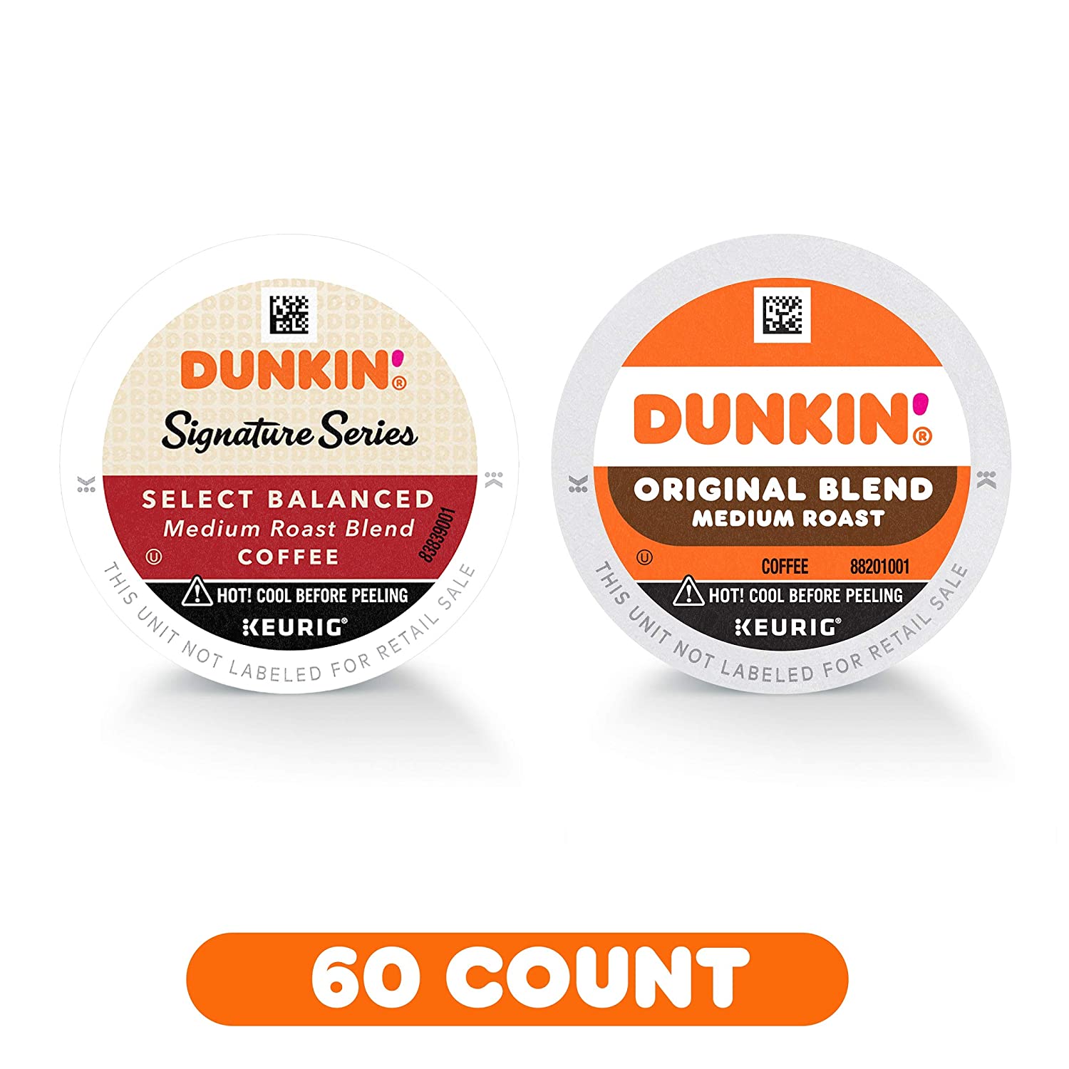Dunkin- Coffee. Original Blend & Signature Series Select Balanced Blends Medium Roast Coffee. K Cup Pods for Keurig Coffee Makers. 60 Count