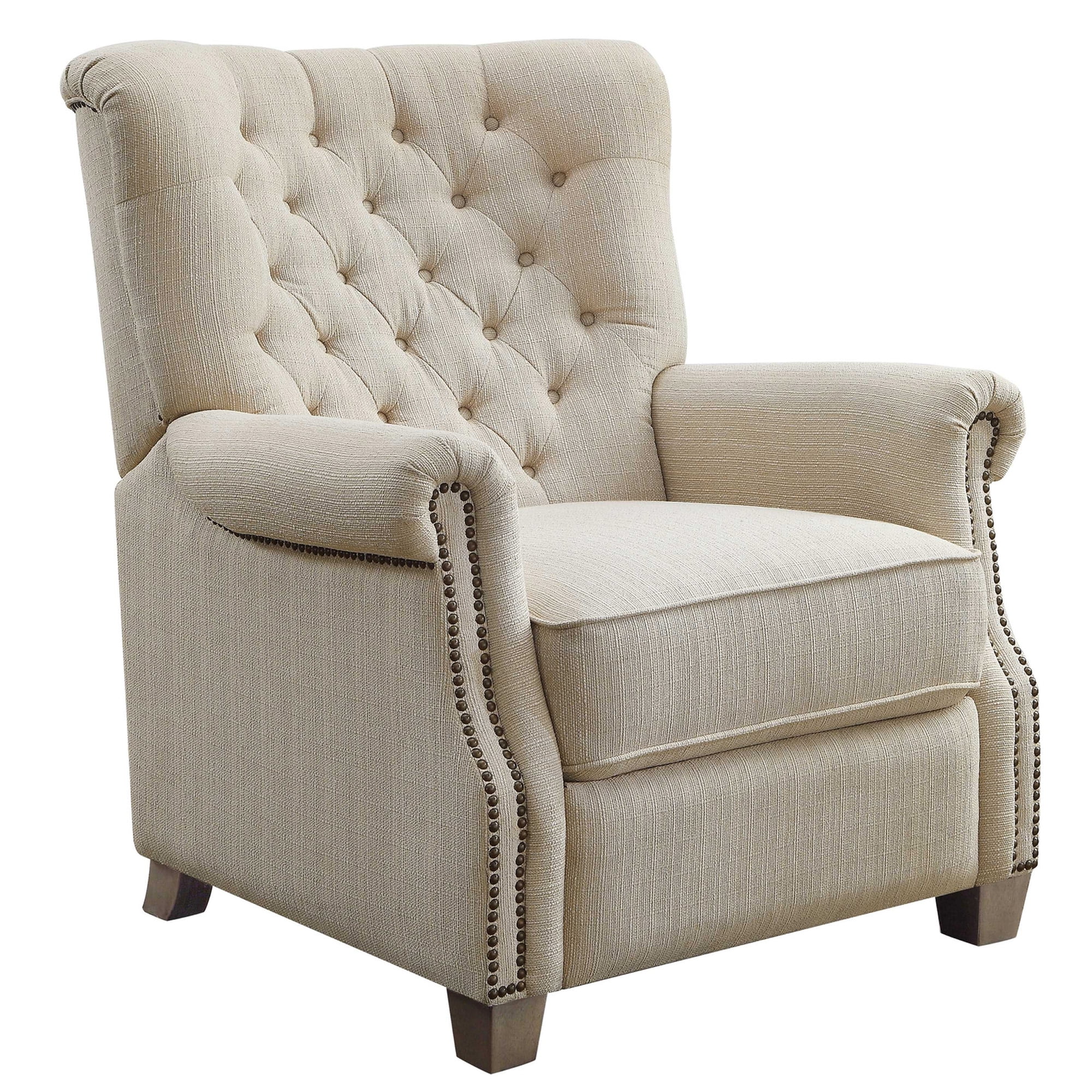 Better Homes & Gardens Tufted Push Back Recliner. Beige Fabric Upholstery