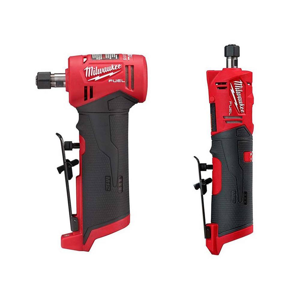 Milwaukee 2485-20-2486-20 M12 FUEL 12V Lithium-Ion Brushless Cordless 1/4 in. Right Angle and Straight Die Grinder Kit (Tool-Only Kit)