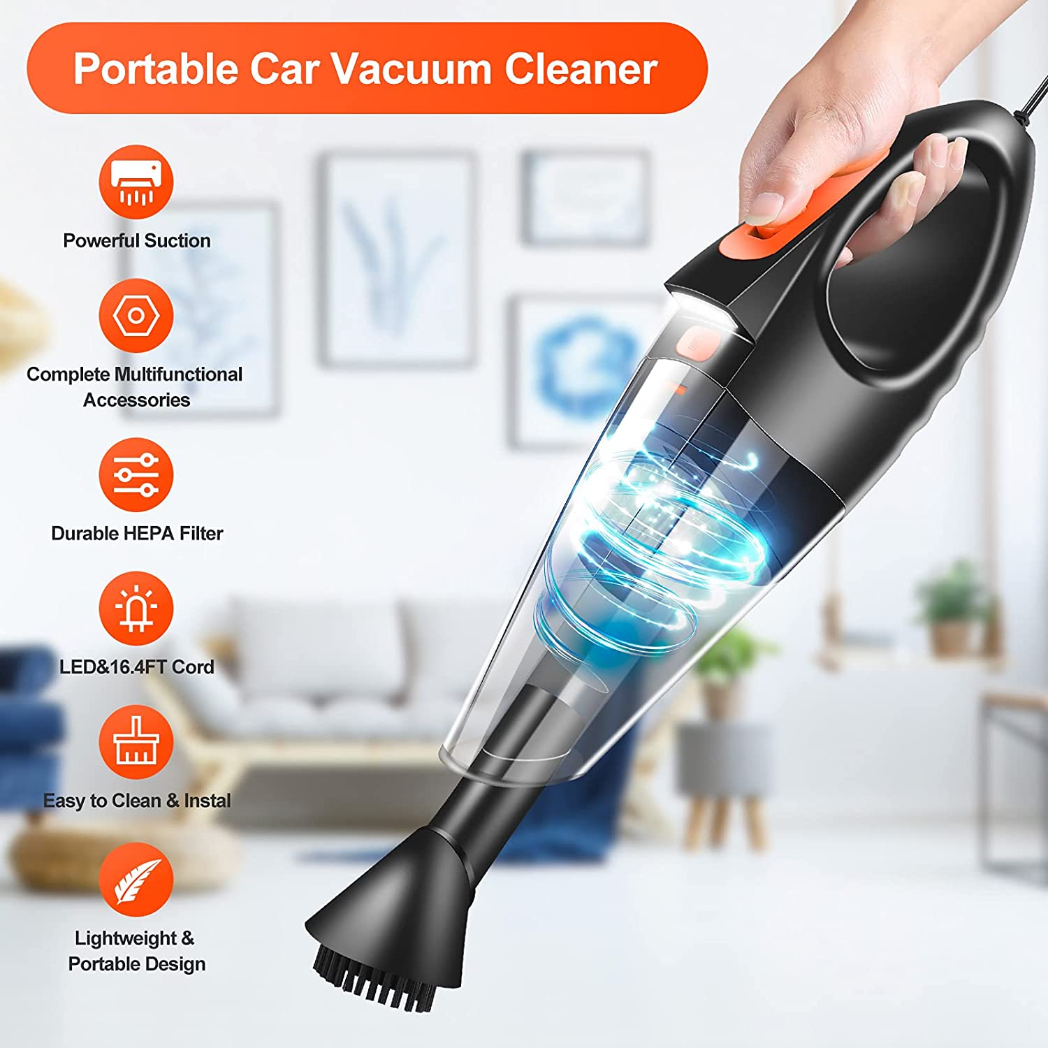 Niecarva Car Vacuum. Portable Vacuum Cleaner with 7500PA/150W/12V High Power
