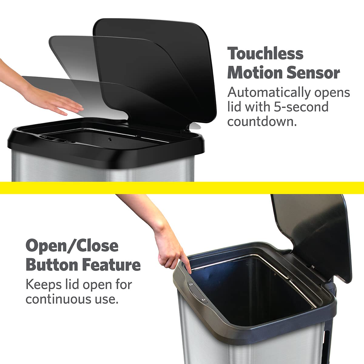 Glad Stainless Steel Trash Can with Clorox Odor Protection | Touchless Metal Kitchen Garbage Bin with Soft Close Lid and Waste Bag Roll Holder. 20 Gallon. Motion Sensor