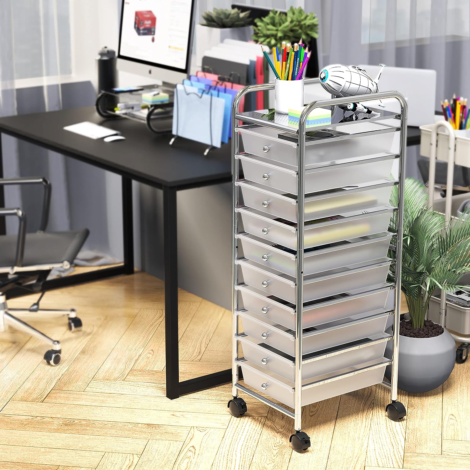 SimpleHouseware Utility Cart with 10 Drawers Rolling Storage Art Craft Organizer on Wheels. Metal
