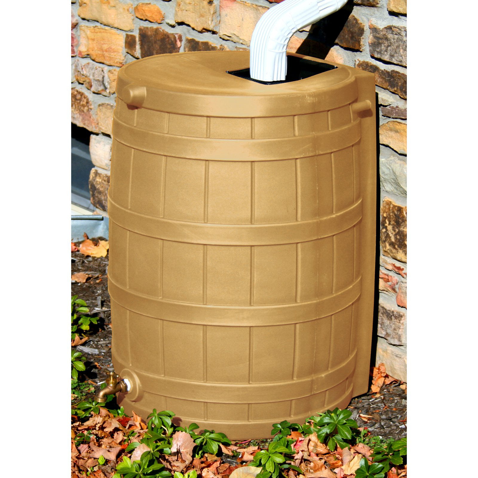 Good Ideas 50 Gallon Rain Wizard Flat Back Rain Barrel. Khaki