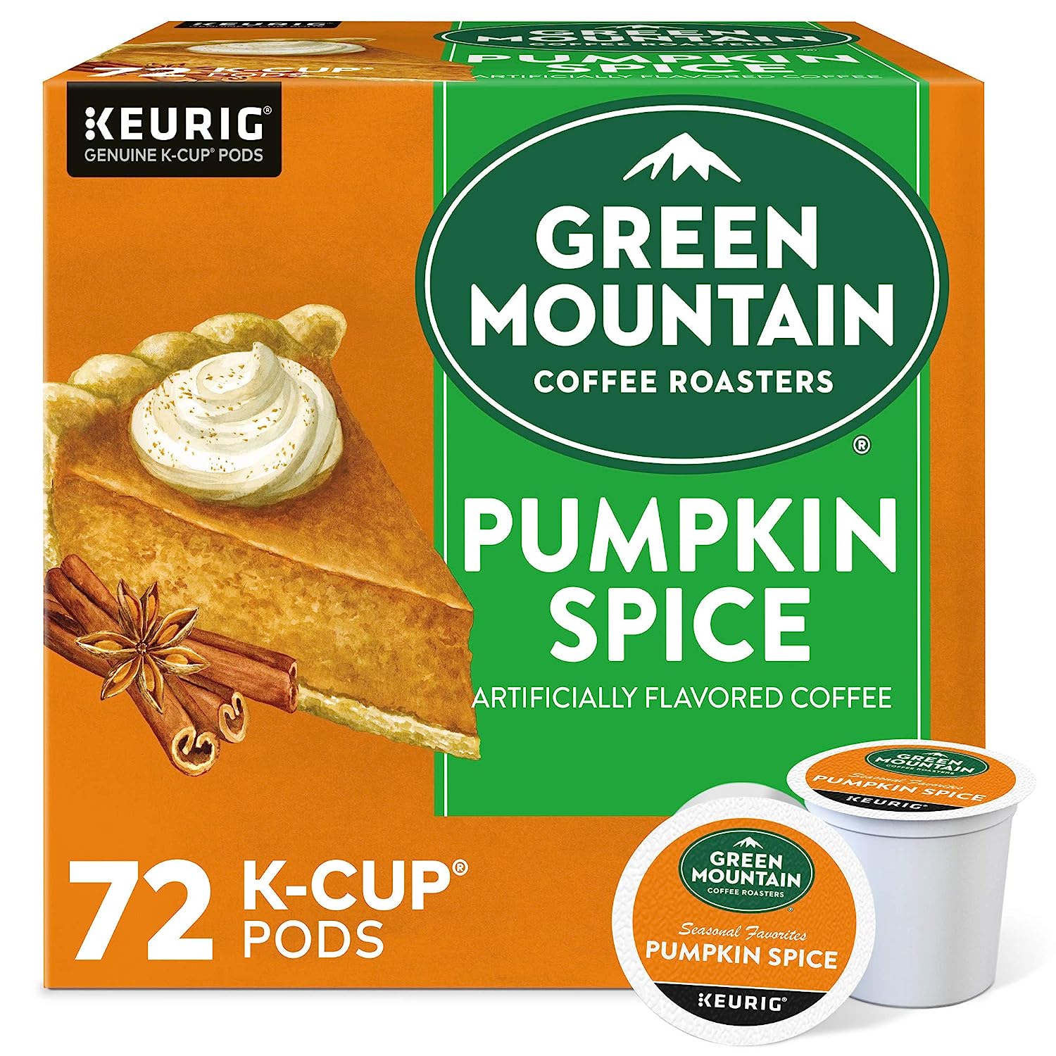 Green Mountain Coffee Roasters Pumpkin Spice. Single-Serve Keurig K-Cup Pods. Flavored Light Roast Coffee. 72 Count. 12 Count (Pack of 6)