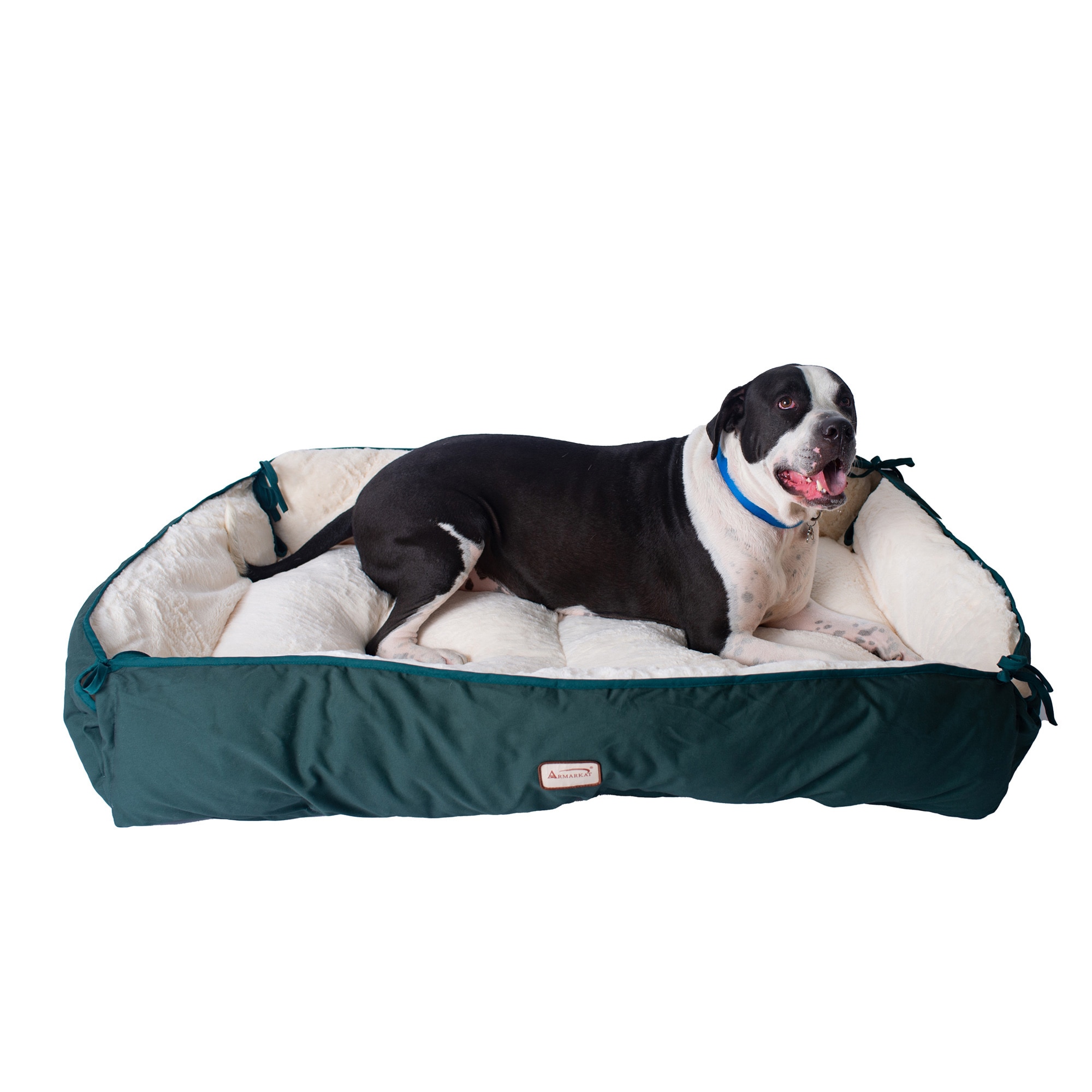Armarkat Rectangular Laurel Green/Ivory Canvas Bolster Dog Bed (Large)
