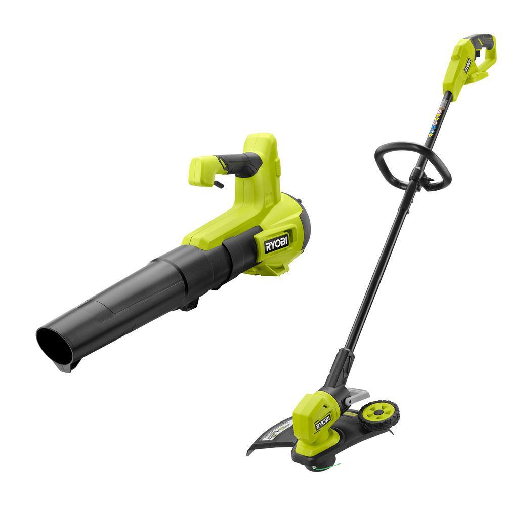 RYOBI P20018BTL-BLW ONE+ 18V 13 in. Cordless Battery String Trimmer/Edger and 100 MPH 325 CFM Variable Speed Jet Fan Leaf Blower (Tool Only)
