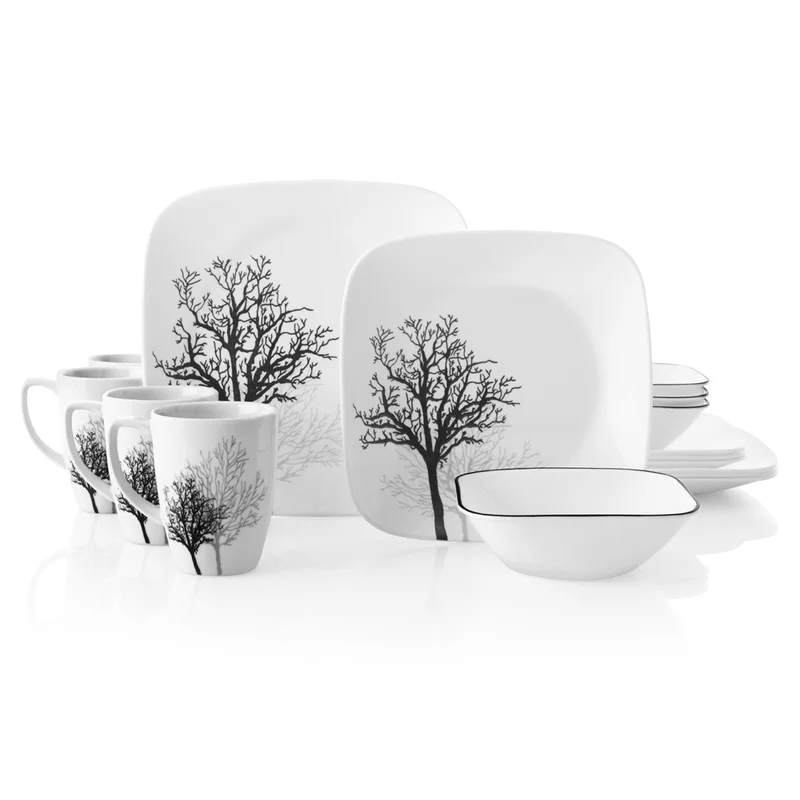 Corelle 1119418 Square 16-Piece Dinnerware Set. Timber Shadows. Service for 4
