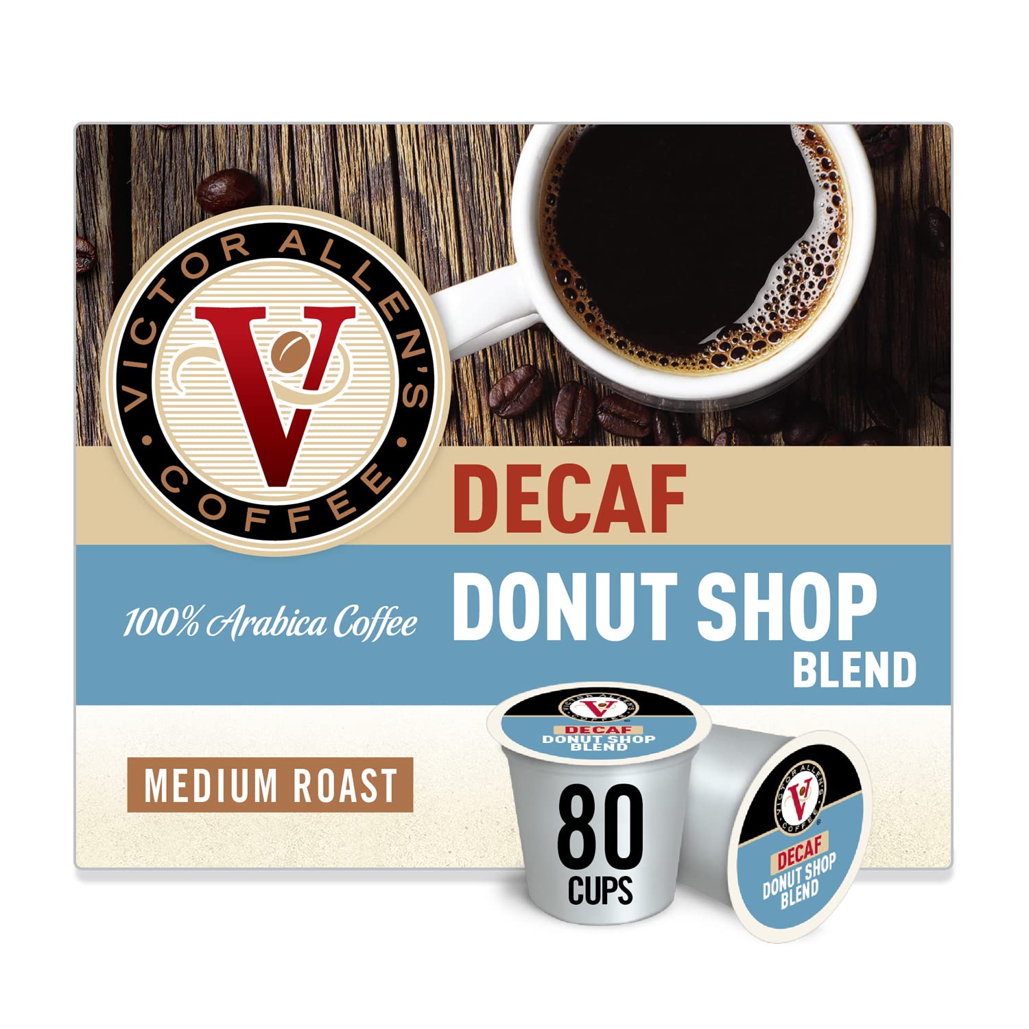 Victor Allen Coffee Decaf Donut Shop Single Serve K-Cup. 80 Count