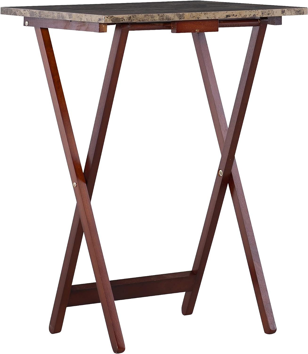 Linon Home Decor Tray Table Set. Faux Marble. Brown