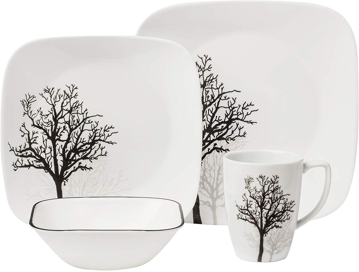 Corelle Square 16-Piece Dinnerware Set. Timber Shadows. Service for 4