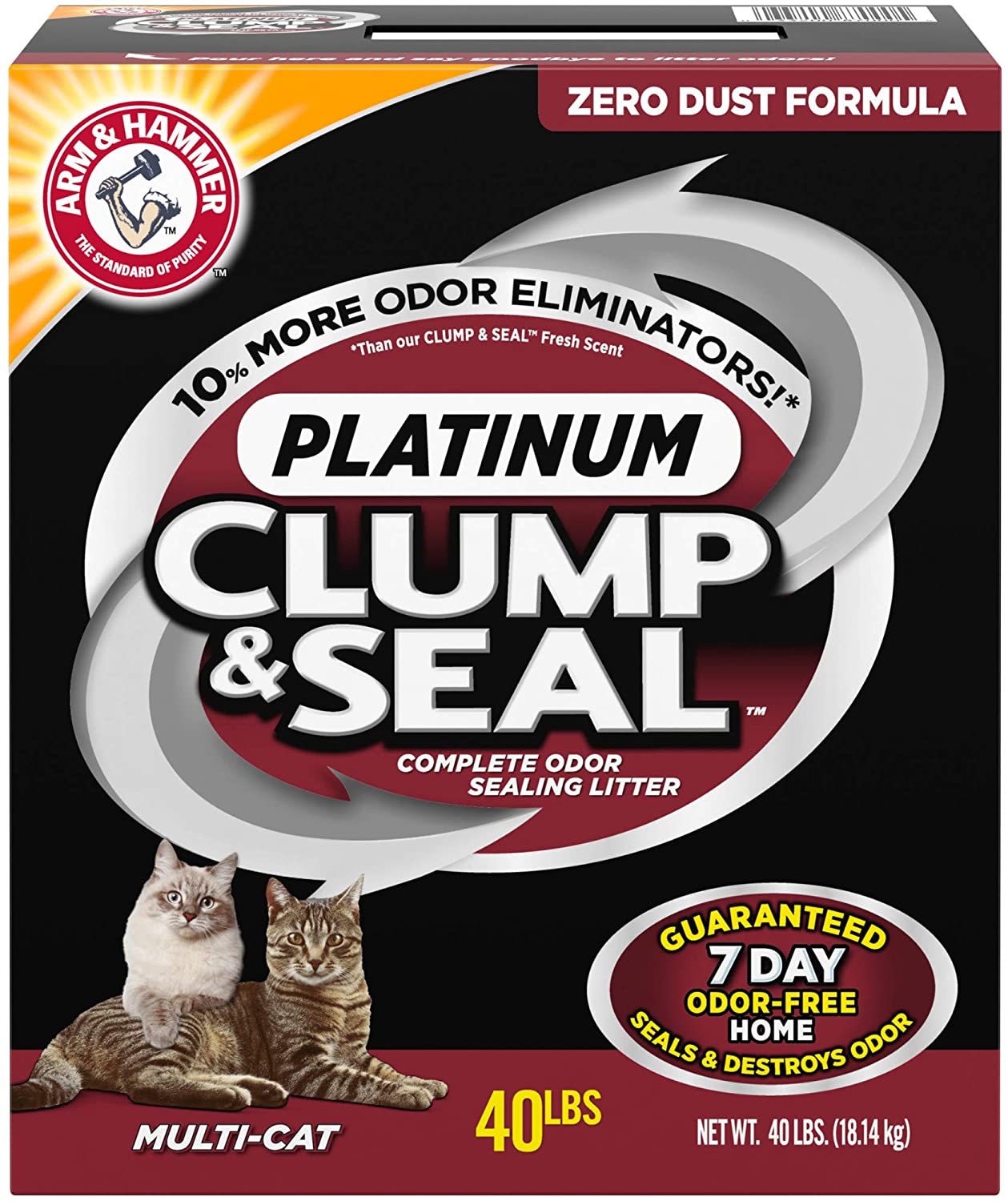 ARM & HAMMER Clump & Seal Platinum Cat Litter. Multi-Cat. 40 lb