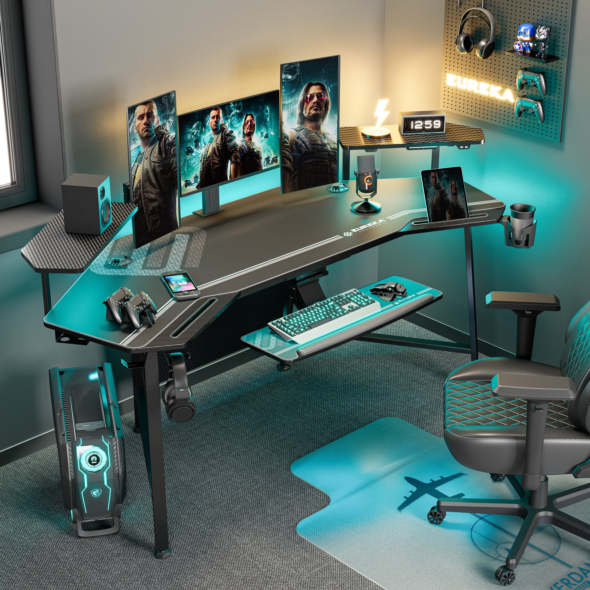 Eureka Ergonomic 72″ Large Gaming Desk. Music Studio Desk with Keyboard Tray & RGB LED Light