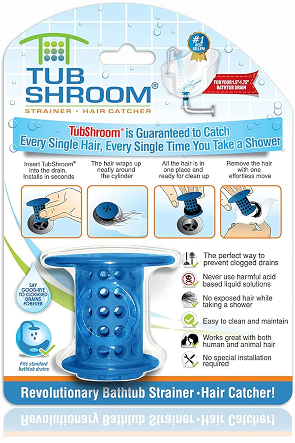 TubShroom Revolutionary Tub Drain Protector Hair Catcher/Strainer/Snare. Blue