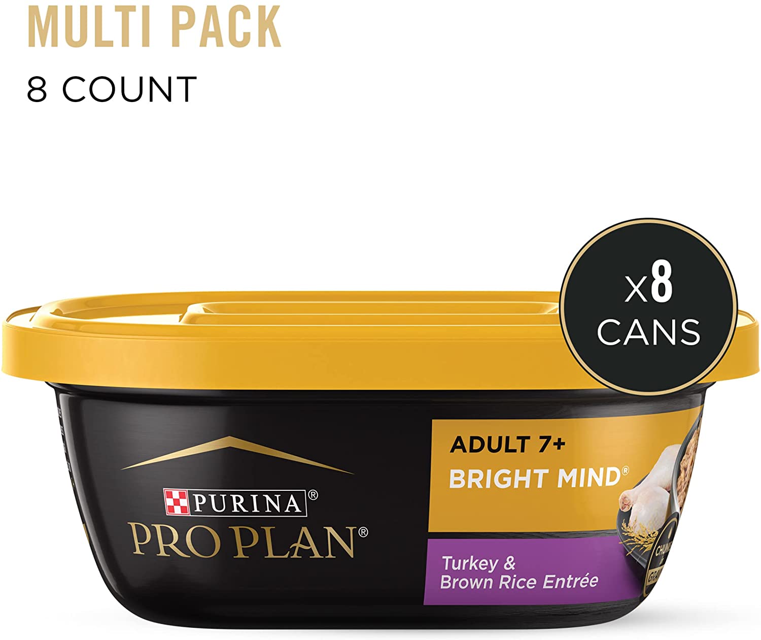 Purina Pro Plan Senior Dog Food Wet Gravy. BRIGHT MIND 7+ Turkey and Brown Rice Entree - (8) 10 oz. Tubs