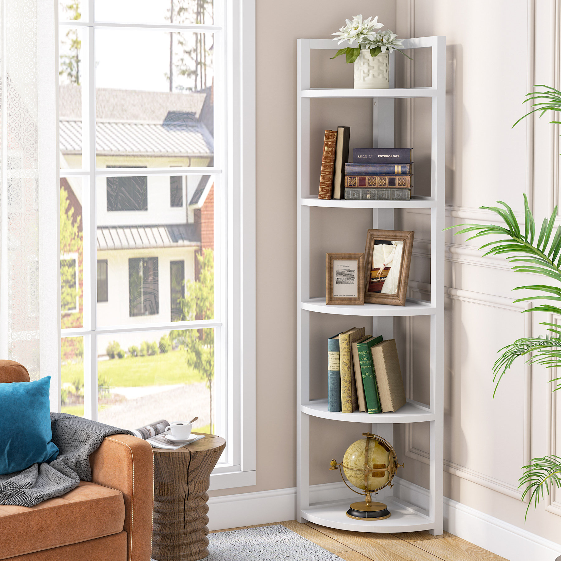 Haseltine 59.05” H x 10.82” W Steel Corner Bookcase - White
