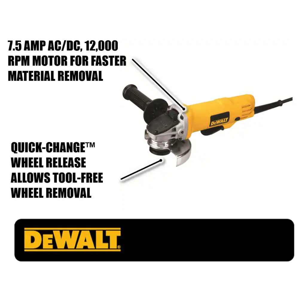 DEWALT DWE4012 7.5 Amp 4.5 in. Corded 12.000 RPM Paddle Switch Small Angle Grinder
