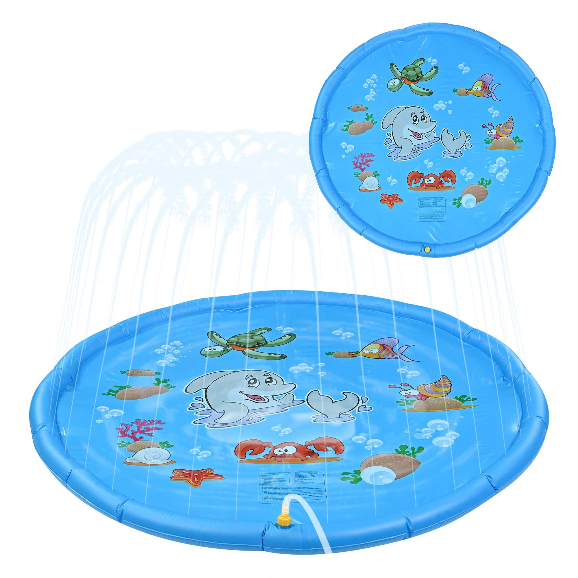 170cm Water Play Mat for Kids Inflatable Round Water Splash Play Pools Playing Sprinkler Mat Yard Water Spray Pad