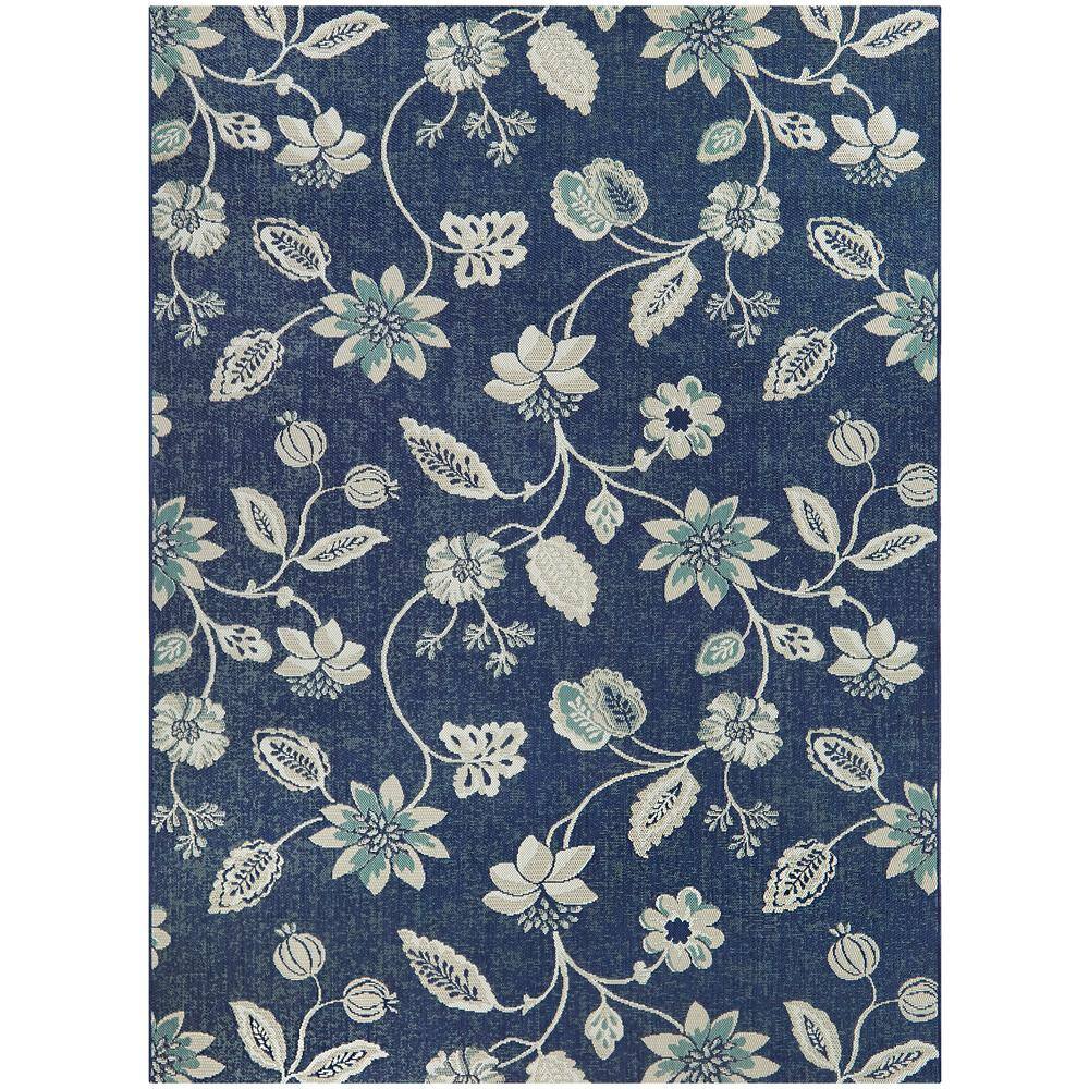 Hampton Bay  Blue/White 9 ft. x 12 ft. Floral Indoor/Outdoor Area Rug