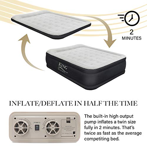 King Koil Queen Air Mattress with Built-in Pump - Best Inflatable Airbed Queen Size - Elevated Raised Air Mattress Quilt Top 1-Year Manufacturer Guarantee Included