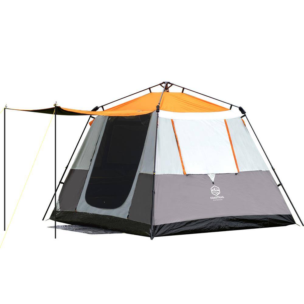 Afoxsos HDDB1074 4-Person/6-Person Outdoor Orange Waterproof Tent Easy-Setup Family Tent with Door Mat and Door Awning