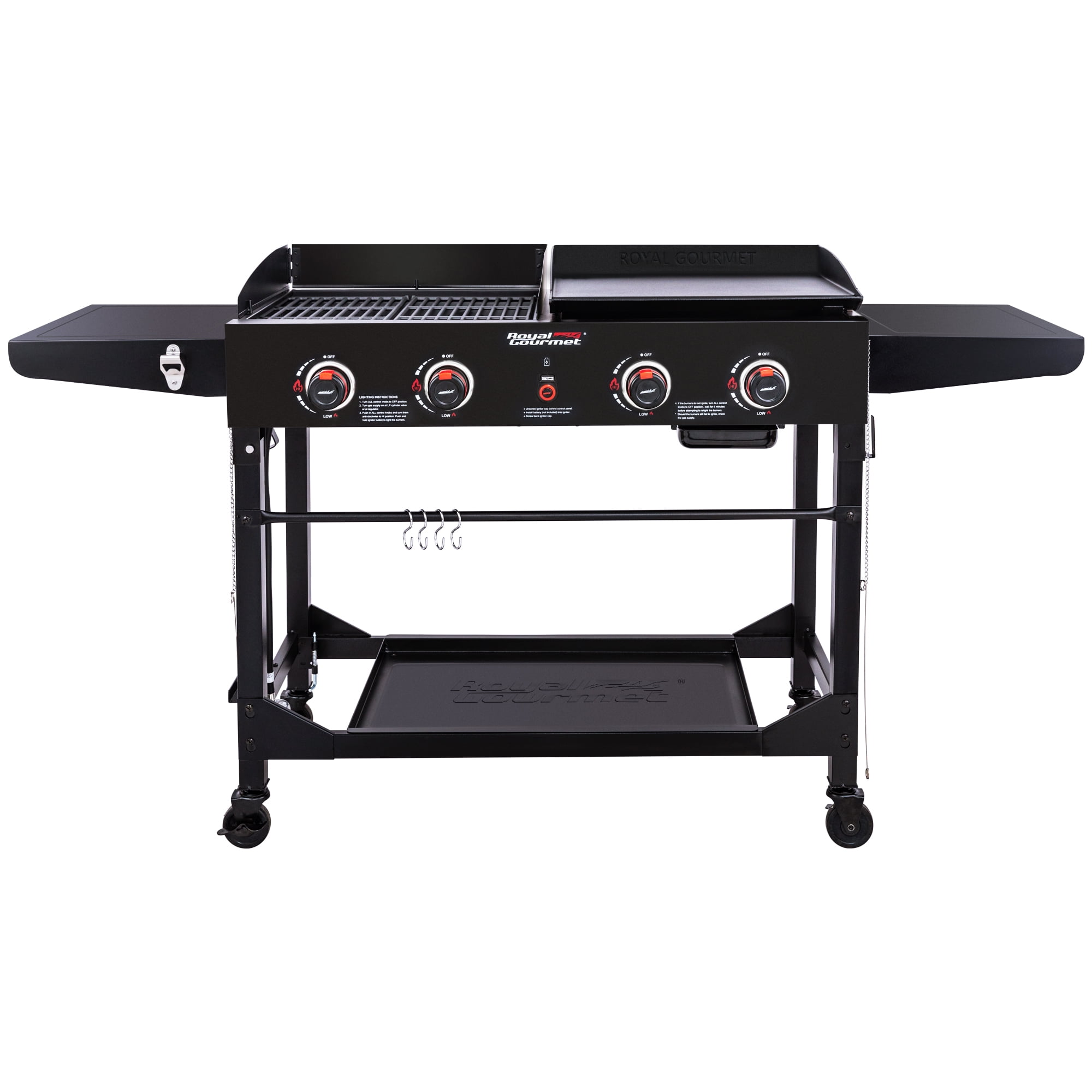 Royal Gourmet 4-Burner GD402 Portable Flat Top Gas Grill and Griddle Combo with Folding Legs. 48.000 BTU. Black