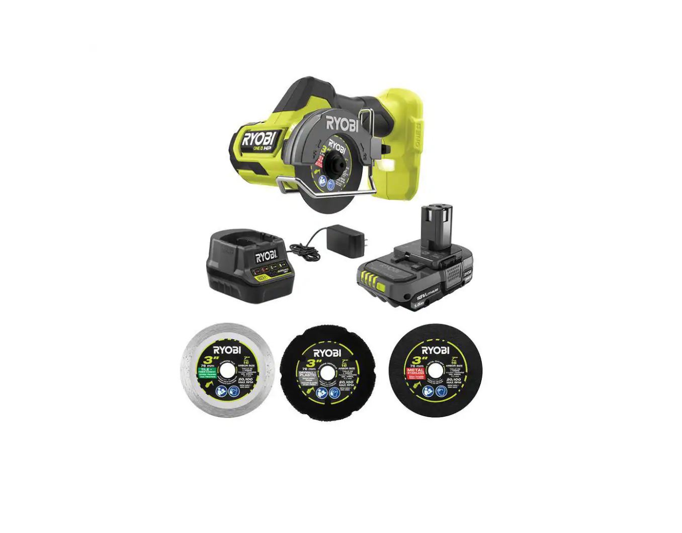 RYOBI PSBCS02K ONE+ HP 18V Brushless Cordless Compact Cut-Off Tool Kit with 1.5 Ah Battery and 18V Charger