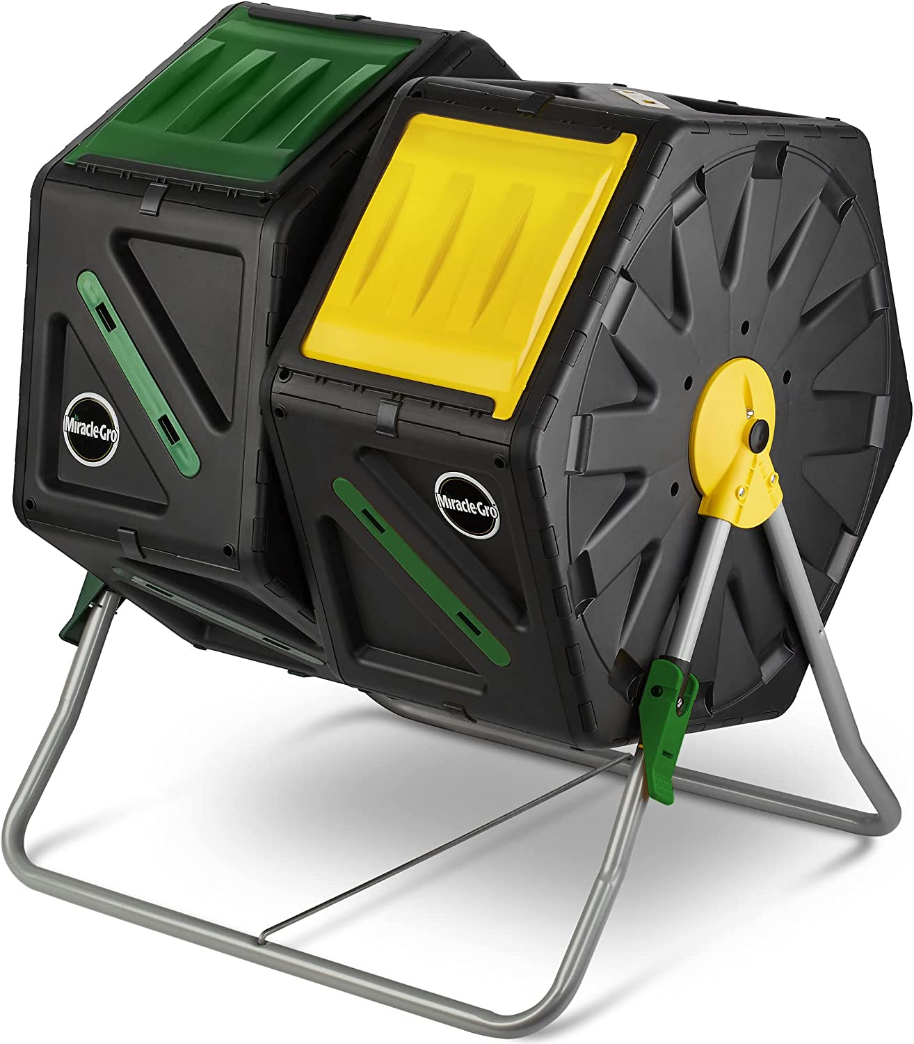 Dual Chamber Compost Tumbler – Easy-Turn. Fast-Working System – All-Season. Heavy-Duty. High Volume Composter with 2 Sliding Doors - (2 – 18.5gallon /70 Liter)