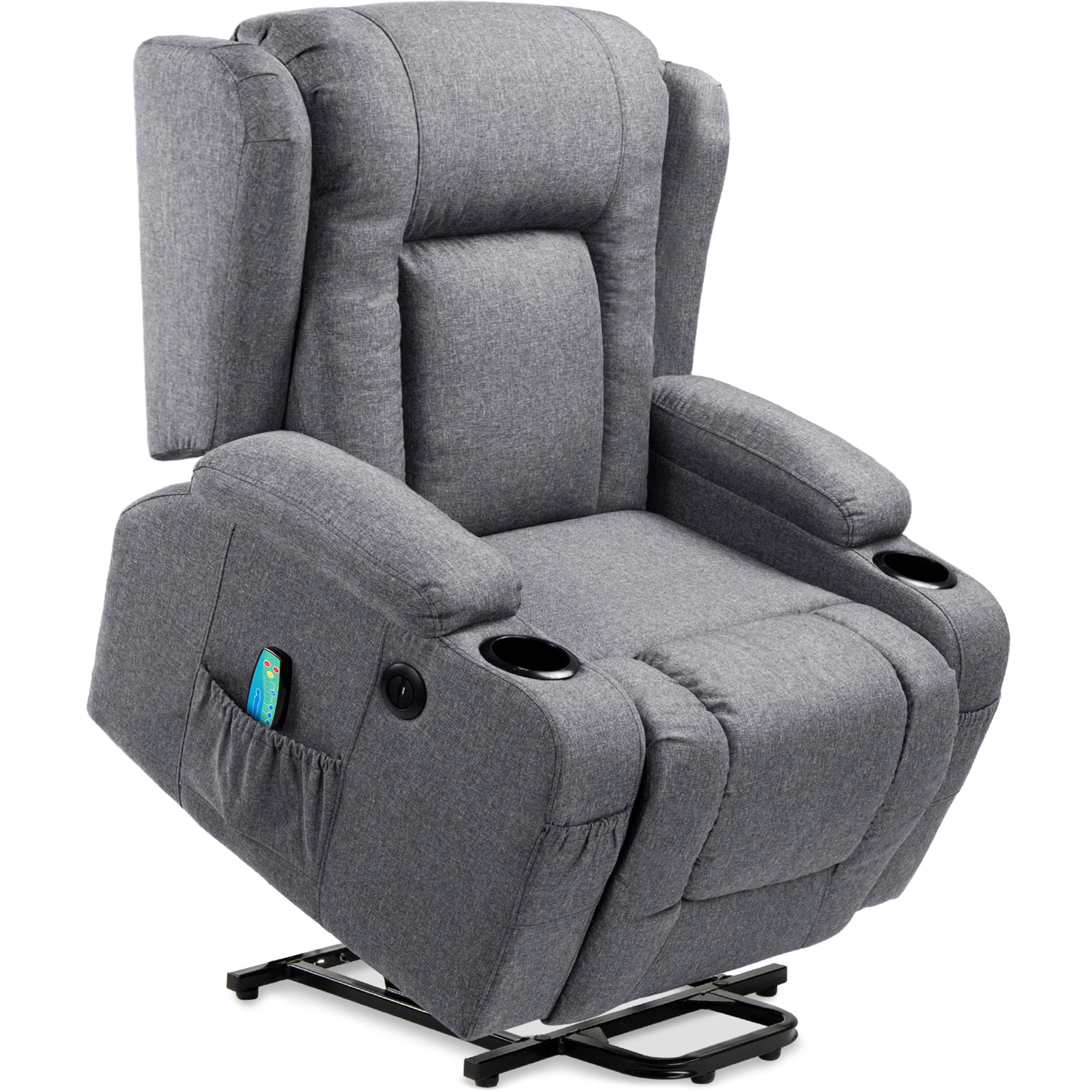 Best Choice Products Electric Power Lift Linen Recliner Massage Chair Furniture w/ USB Port. Heat. Cupholders - Gray