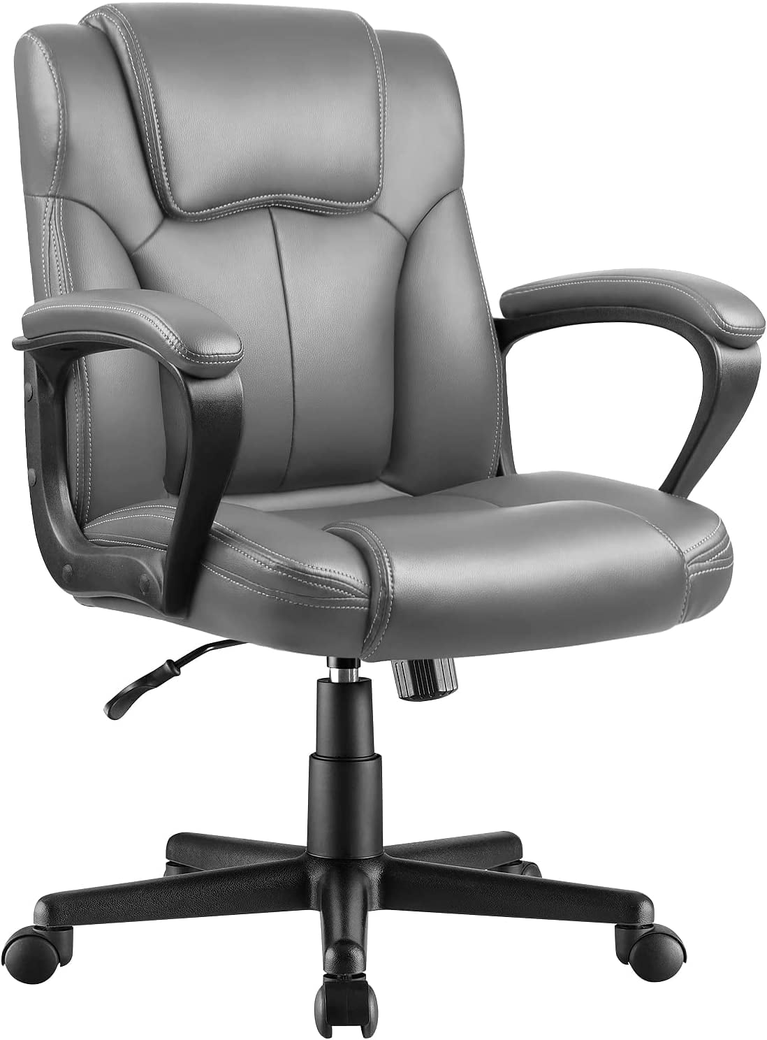 Lacoo Faux Leather Mid-Back Executive Office Desk Chair with Lumbar Support. Gray