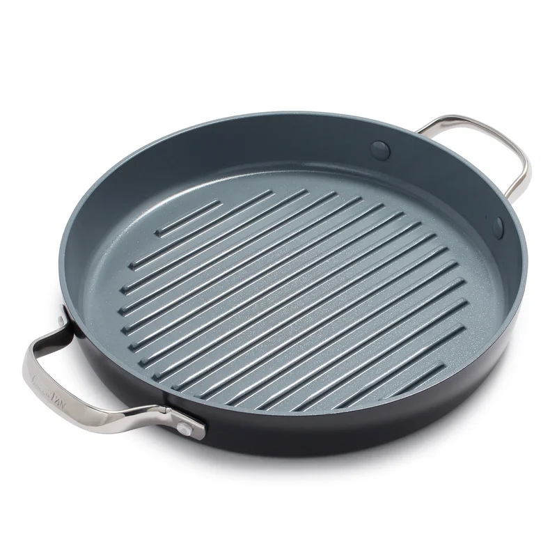 GreenPan Valencia Pro Hard Anodized Healthy Ceramic Nonstick 11″ Grill Pan. PFAS-Free. Induction. Dishwasher Safe. Oven Safe. Gray