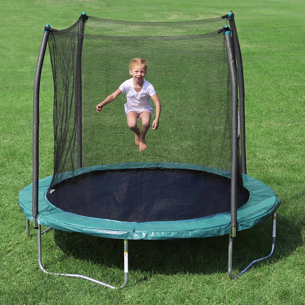 Skywalker Outdoor Kids 8′ Round Trampoline with Safety Net Enclosure. Green