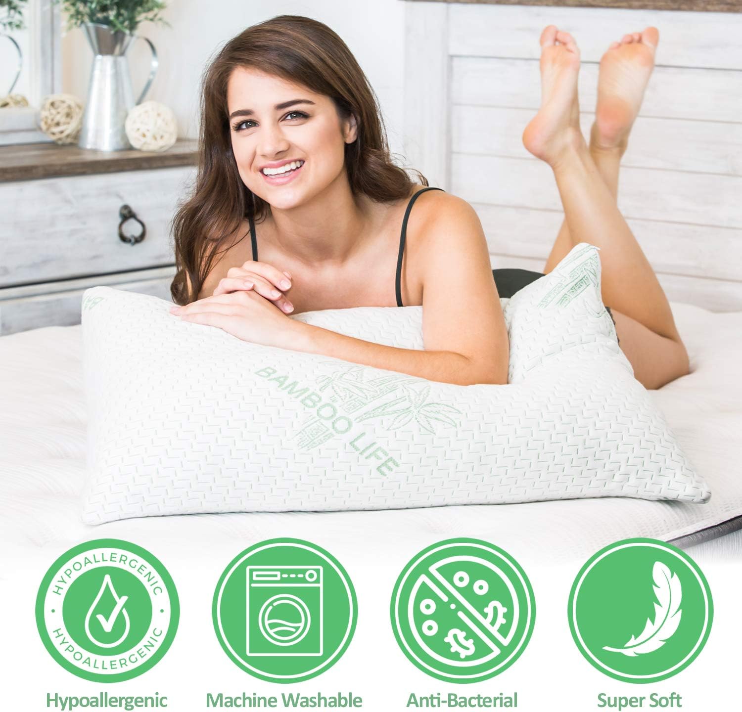 Elif Home Goods King Size 2 Pack Bamboo Pillow – Premium Bamboo. Cooling Shredded Memory Foam Pillow with Washable. Removable Pillow Case. Adjustable. King (Pack of 2)