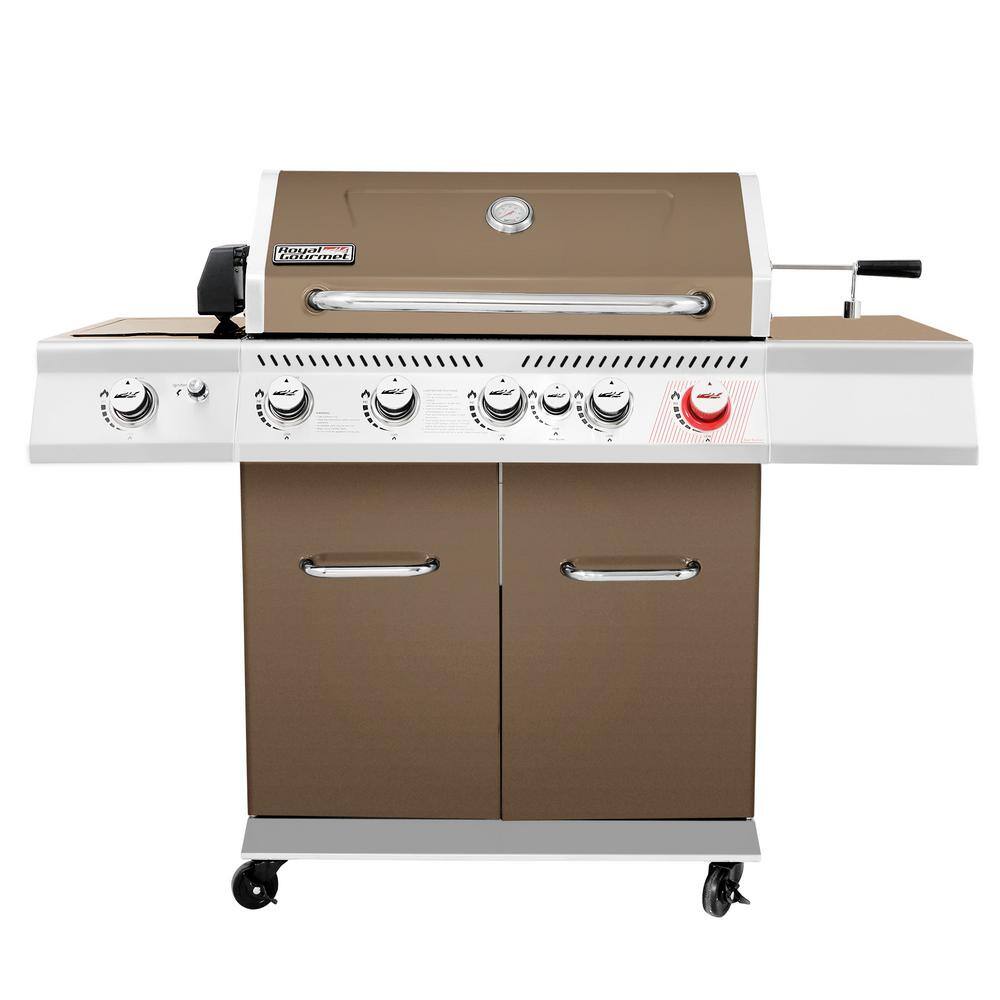 Royal Gourmet GA5403C 5-Burner Propane Gas Grill in Coffee with Rotisserie Kit