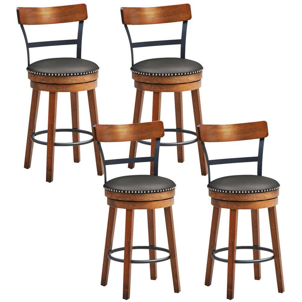 Gymax  39 in. H BarStool 25.5 in. Low Back Swivel Counter Height Dining Chair with Rubber Wood Legs Brown (Set of 4)