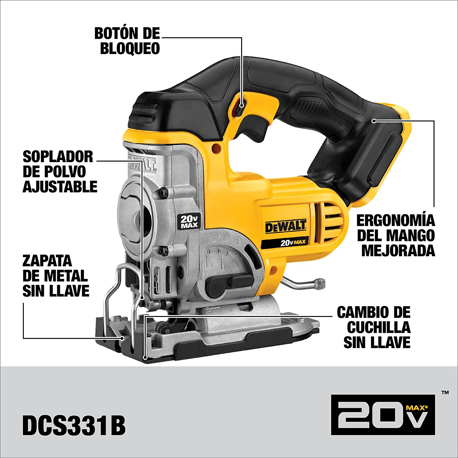 DEWALT Jig Saw DCS331B 20V MAX. Tool Only. Yellow