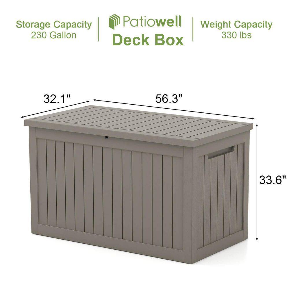 Patiowell PASB230-WGY 230 Gal. Outdoor Storage Plastic Resin Deck Box in Brown
