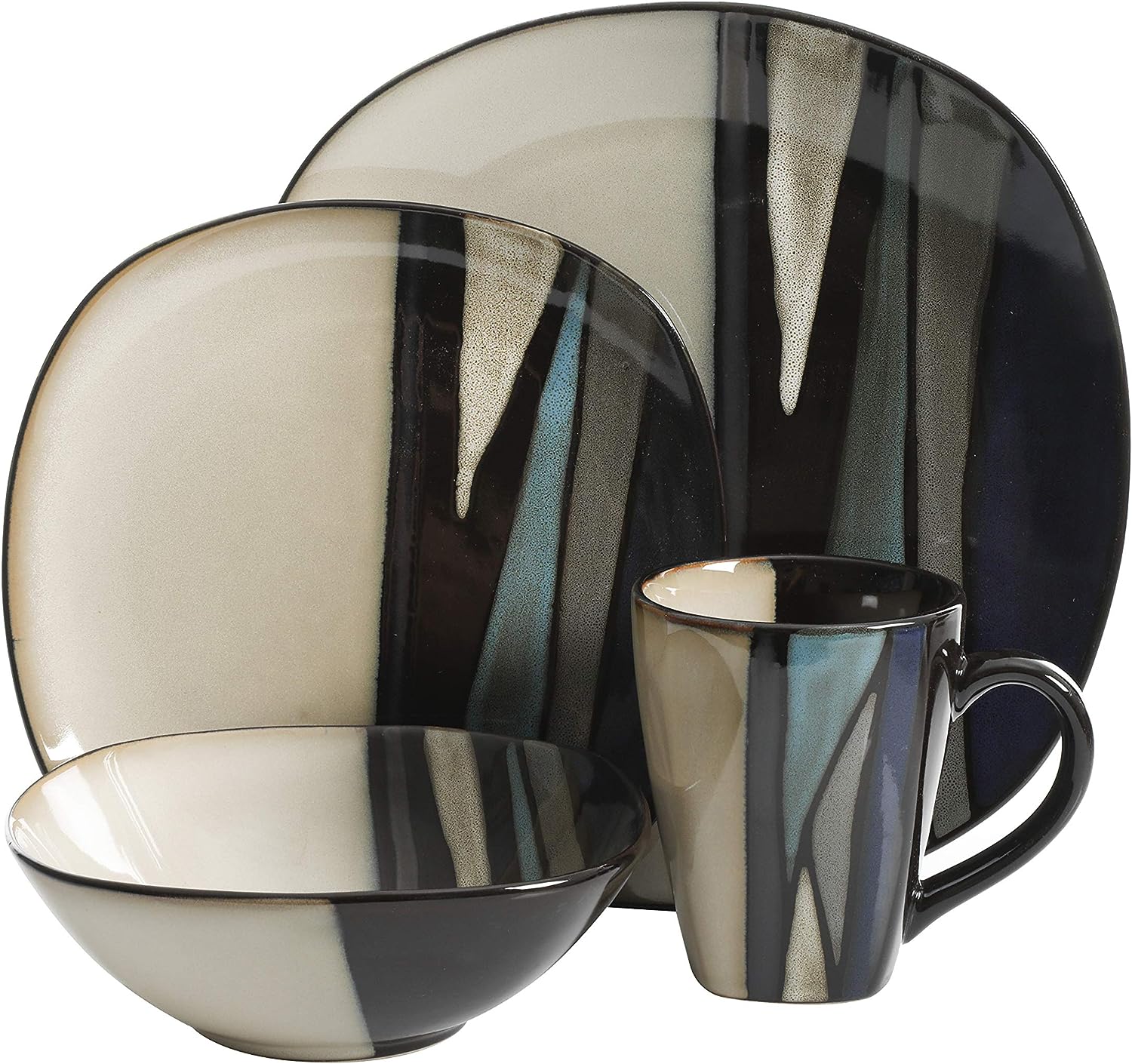 Gibson Elite Althea Reactive Dinnerware Set. Teal. Service for 4 (16pcs)