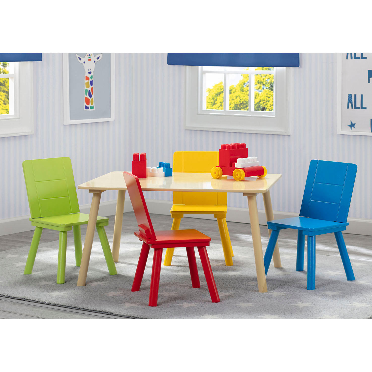Delta Children Kids Table and Chair Set (4 Chairs Included) - Ideal for Arts & Crafts. Snack Time. Homeschooling. Homework & More - Greenguard Gold Certified. Natural/Primary