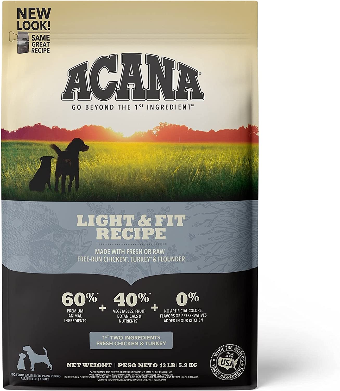 ACANA Dog Light & Fit Recipe. 13lb | Premium High-Protein. Grain-Free Dry Dog Food. Packaging May Vary
