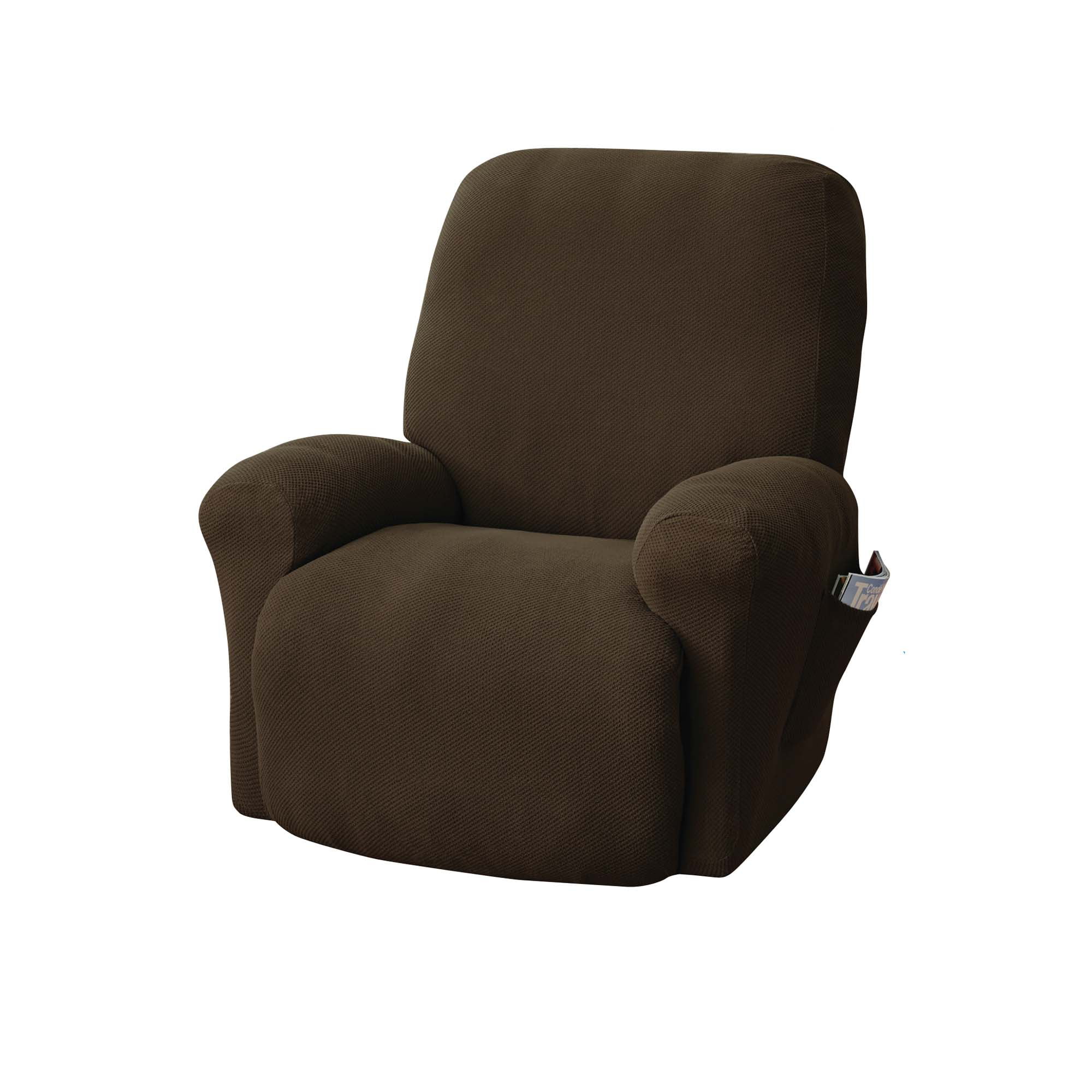 Mainstays Recliner Pixel Stretch Fabric Slipcover. Brown. 4-Piece