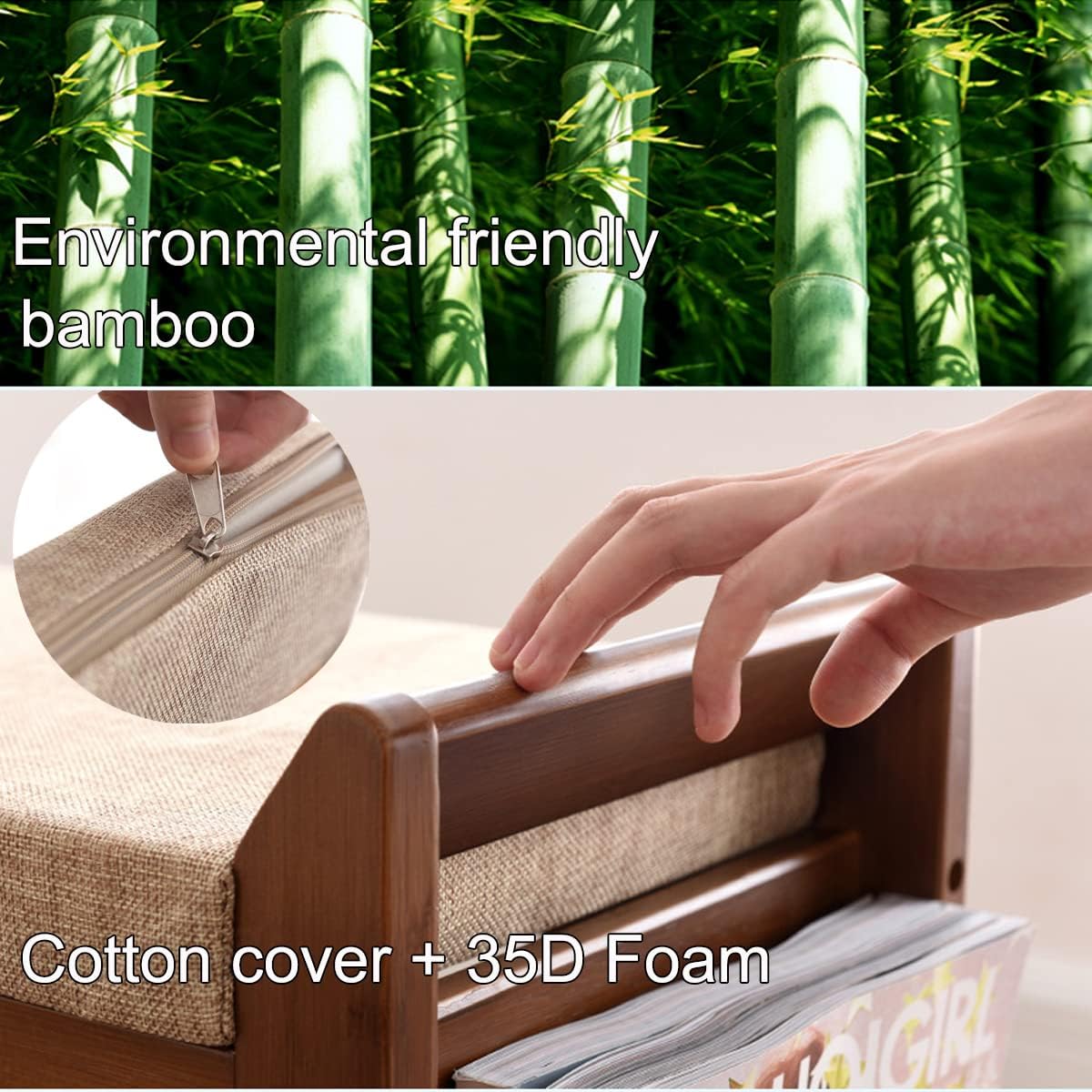 PETKABOO 2 Tier Shoe Bench. Shoe Rack with Hidden Drawer and Side Holder. Shoe Storage Bench Organizer for Entryway Hallway Living Room. Bamboo Material