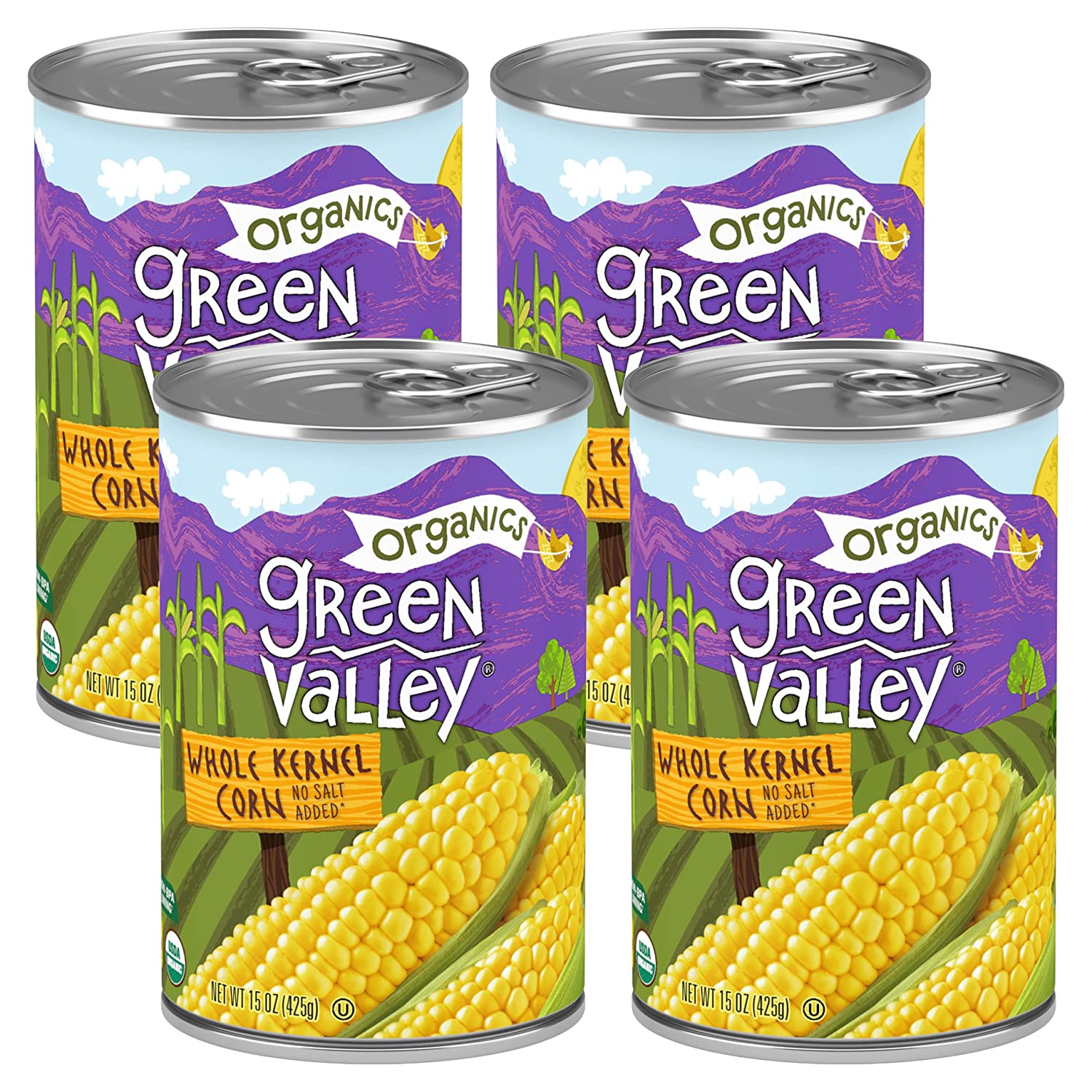 Green Valley Organics Whole Kernel Corn. 15 oz can (Pack of 4)