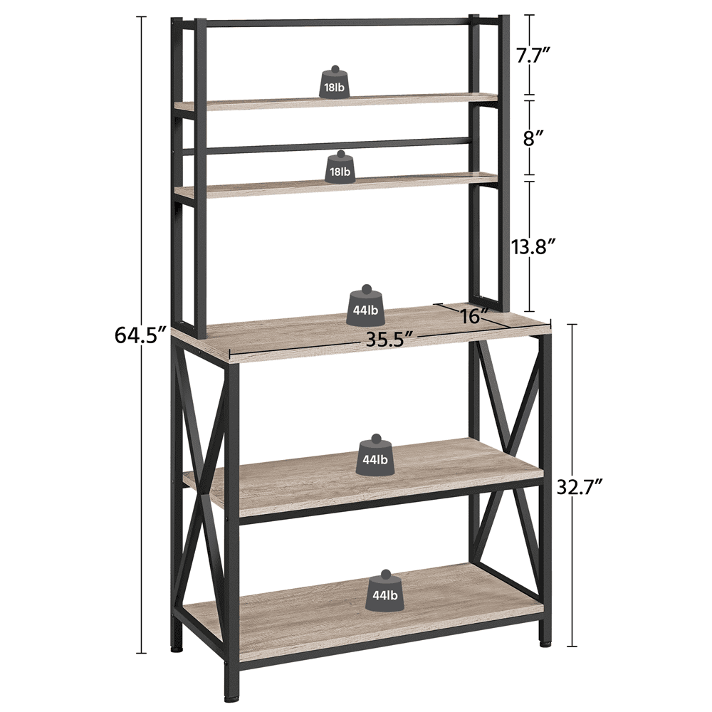 SmileMart 5-Tier Industrial Wood Baker's Rack Storage Shelf for Kitchen. Gray