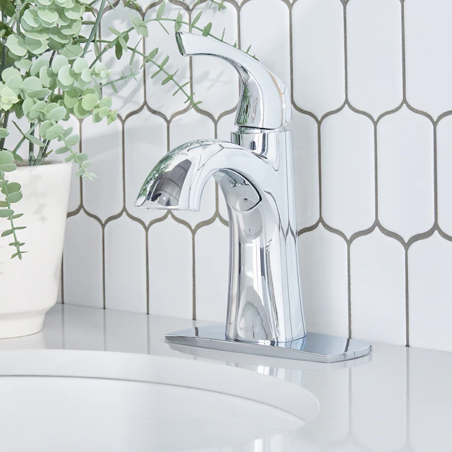 Moen 84505 Lindor Chrome 1-handle Single Hole WaterSense High-arc Bathroom Sink Faucet with Drain with Deck Plate