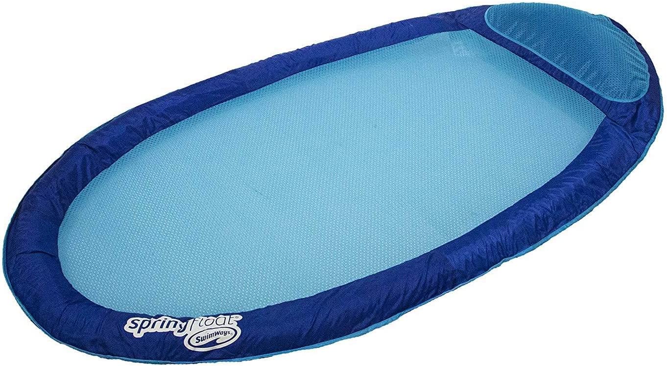 SwimWays Water Hammock Styled Spring Swimming Pool Float Blue Recliner with Mesh Bed. Oversized Pillow. and Carry Bag